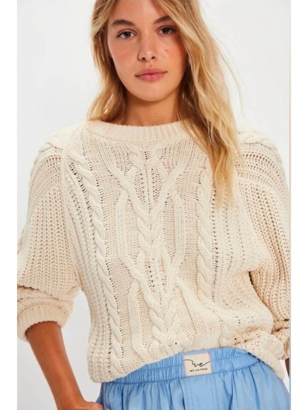 Free People Cream Cable Knit Sweater Size Large